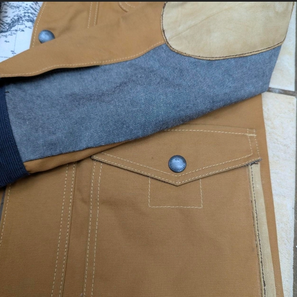 PAIGE Brown Tan Chore Coat Field Jacket with Navy Collar & Elbow Patches - Picture 5 of 8